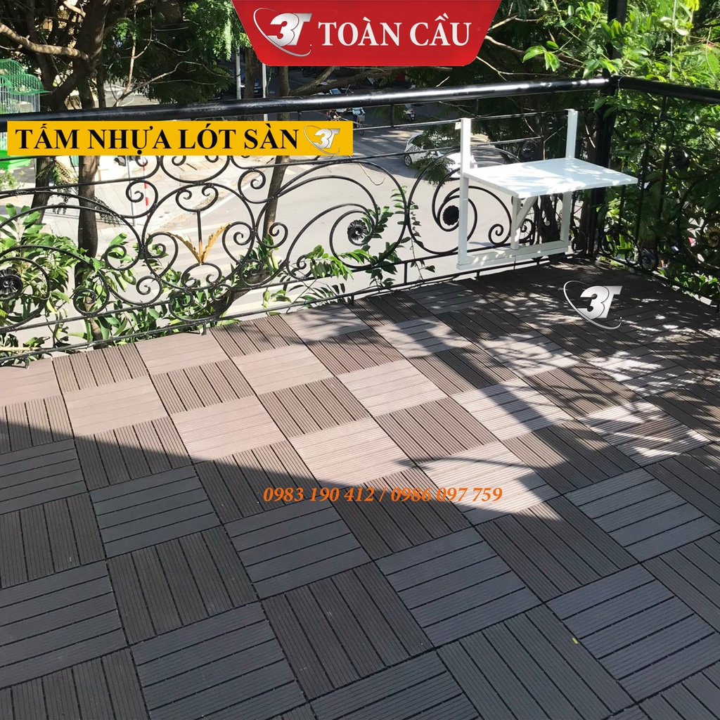Sàn nhựa 3T - Lót Sàn Ban Công Giả Gỗ Cắt Ghép Linh Hoạt, Loại Nhựa Dẻo UPVC Cao Cấp Chuyên Dụng Cho Sàn Ngoài Trời
