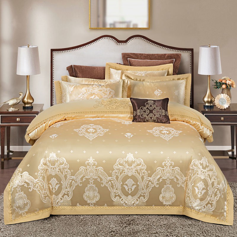 ✽✟> bộ bốn mảnh cotton satin jacquard cao cấp, chăn ga gối đệm nguyên chất dày dặn, trải giường lễ cưới phong cách m