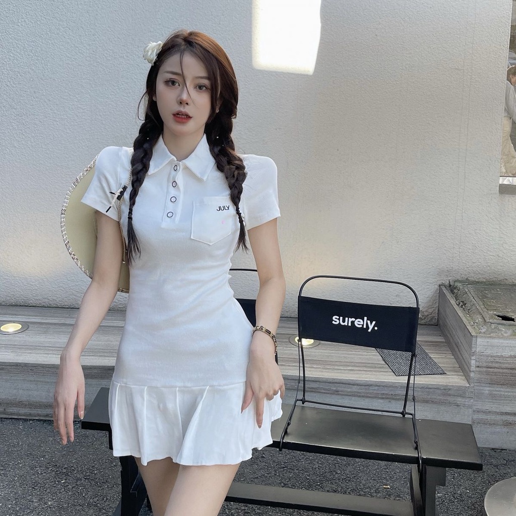 Đầm cổ polo tay ngắn thời trang mới 2021 dành cho nữ
