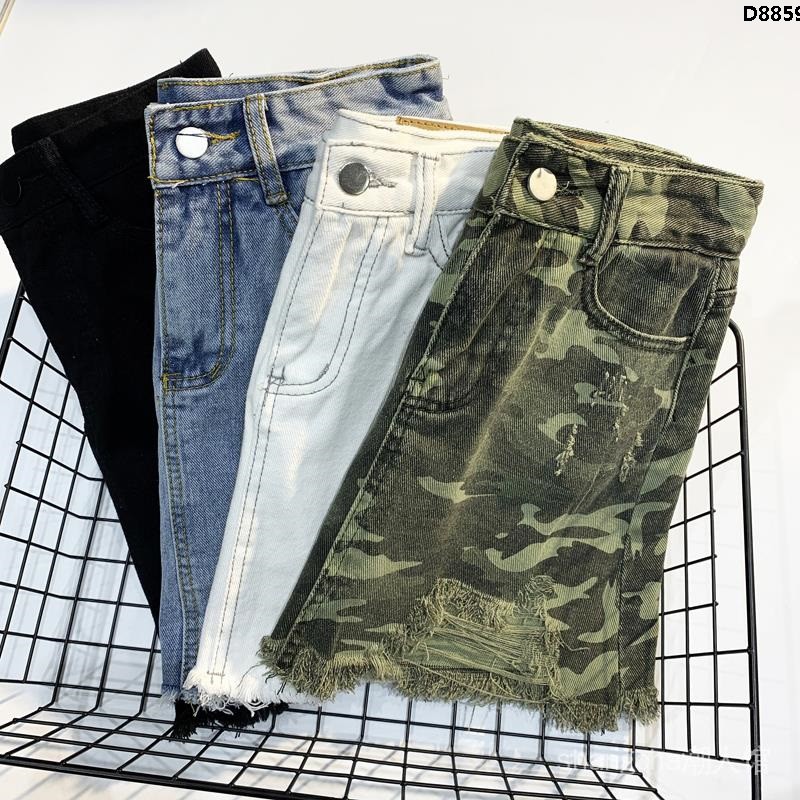 Chân Váy Denim Chữ A Họa Tiết Rằn Ri Phối Rách Thời Trang 2020 Cá Tính