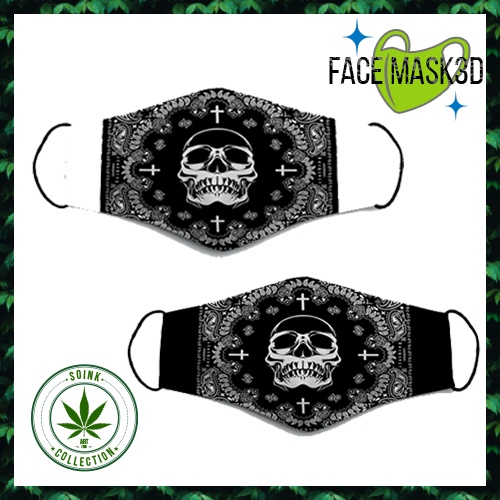 Khẩu Trang Vải In3D Họa tiết Bandana Skull SoInk Vải Cotton 100%,Kháng Khuẩn,Có Thể Giặt,Tái Sử Dụng Cho Nam Nữ
