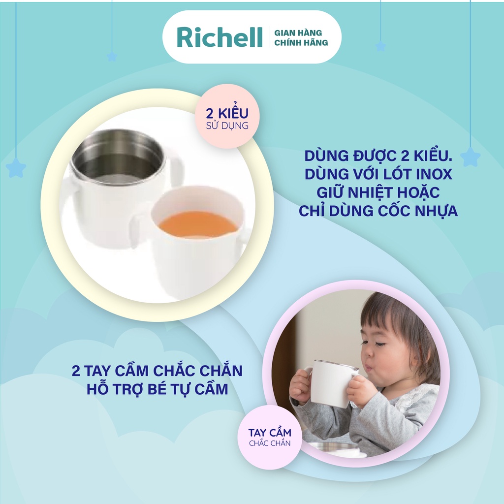 Cốc inox 2 lớp có tay cầm TLI Richell Nhật Bản | Baby