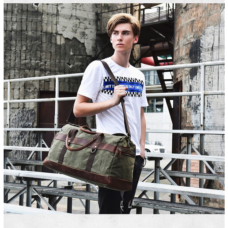 Túi Xách Du Lịch Vải Canvas + Da Thật Phong Cách Vintage Cho Nam M106
