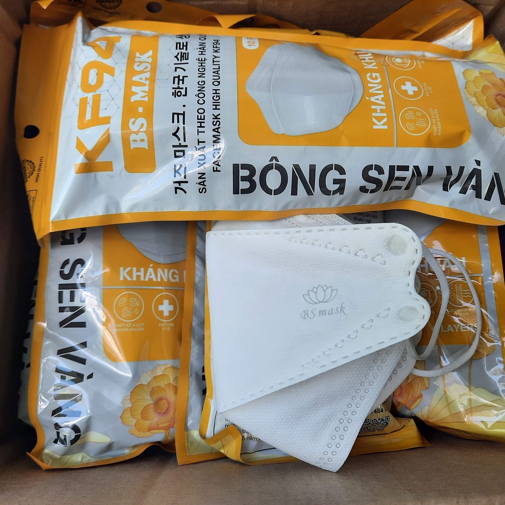 Khẩu trang y tế KF94 Bông Sen Vàng 4 lớp chính hãng sản xuất tại Việt Nam theo công nghệ 4D Hàn Quốc
