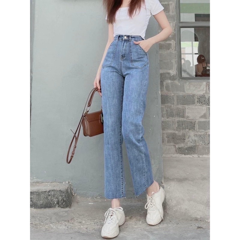Quần ống đứng túi chéo XANH SÁNG lạ mắt Quần ống suông tôn dáng