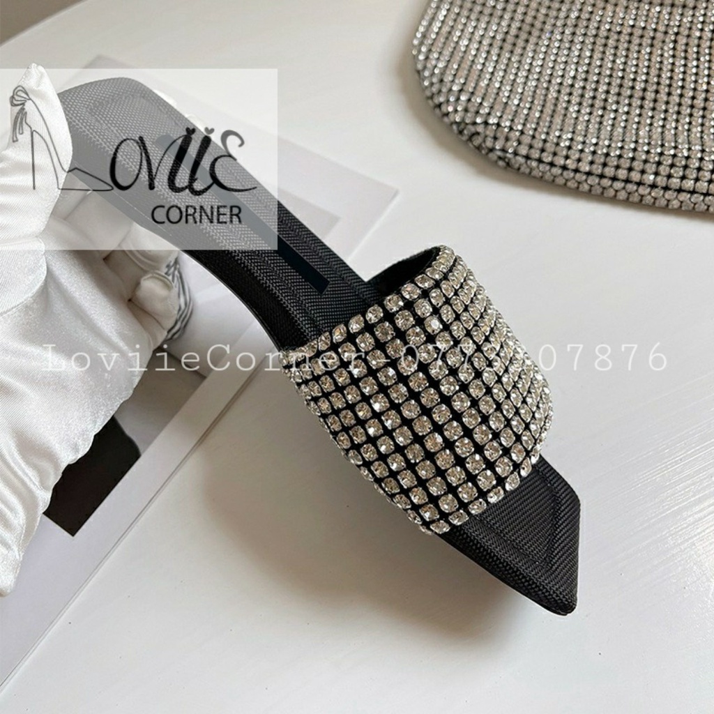 DÉP LÊ NỮ ĐÁ LOVIIECORNER - DÉP NỮ THỜI TRANG MŨI VUÔNG DÂY XOÀN ĐÁ D211001 - D220624