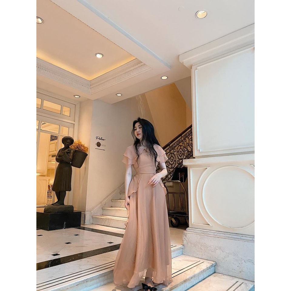 Maxi tơ cao cấp Ruby, cực tôn và trắng da, tay chờm che tay tiểu thơ Nàng nha