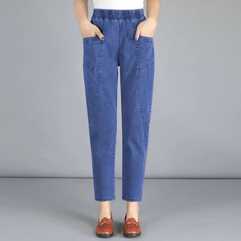 Quần Jeans Dài Lưng Cao Dáng Ôm Dày Dặn Thời Trang Mùa Thu Cho Nữ Trung Niên