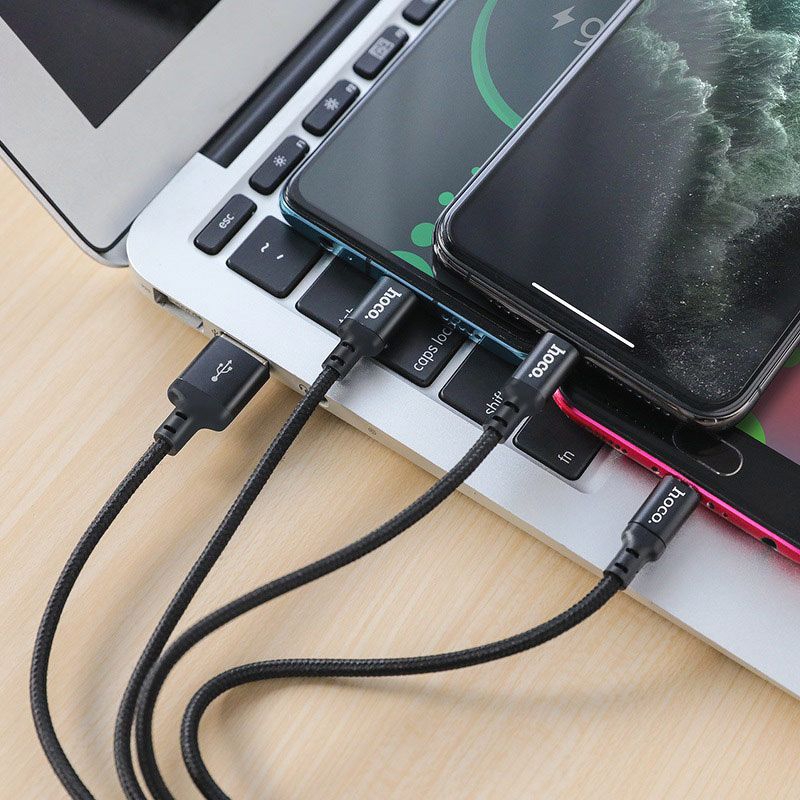 [Mã 2404EL10K giảm 10K đơn 20K] Cáp sạc Hoco X14 - 3 đầu Lightning Micro USB Type-C dài 1m - Cáp sạc chính hãng
