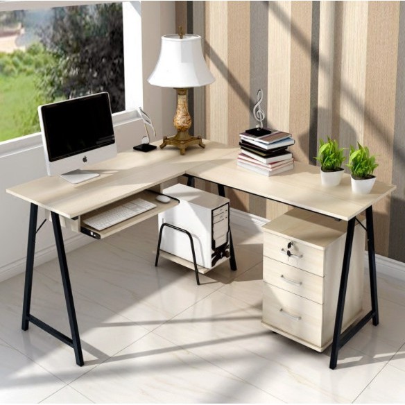 Bàn Gaming Máy Tính, Bàn Chữ L - KORE - Gỗ MDF Chống Xước Khay Bàn Phím, Giá Để PC, Bàn Làm Việc Chân Chéo KT 110x120cm