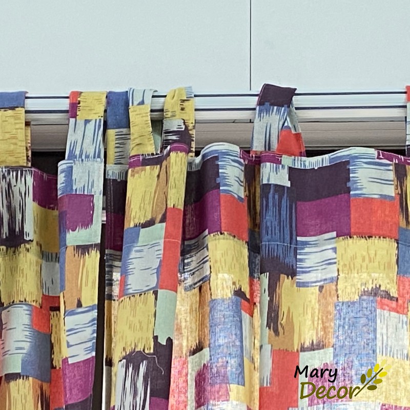 Rèm cửa sổ vải bố linen trang trí nhà cửa cực đẹp, giá tốt - hình khối sắc màu R-A05