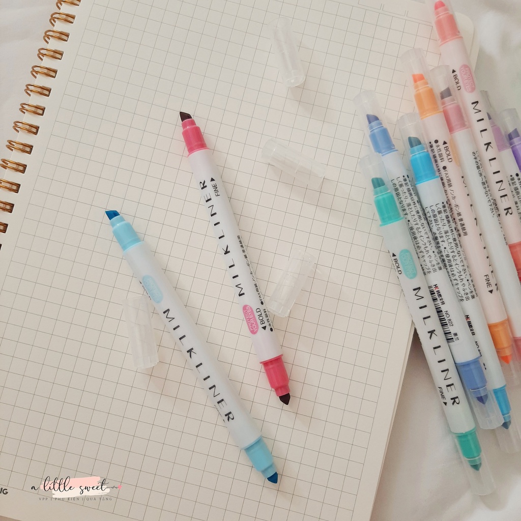 Bút dạ 2 đầu, bút highlight MILKLINER màu siêu đẹp