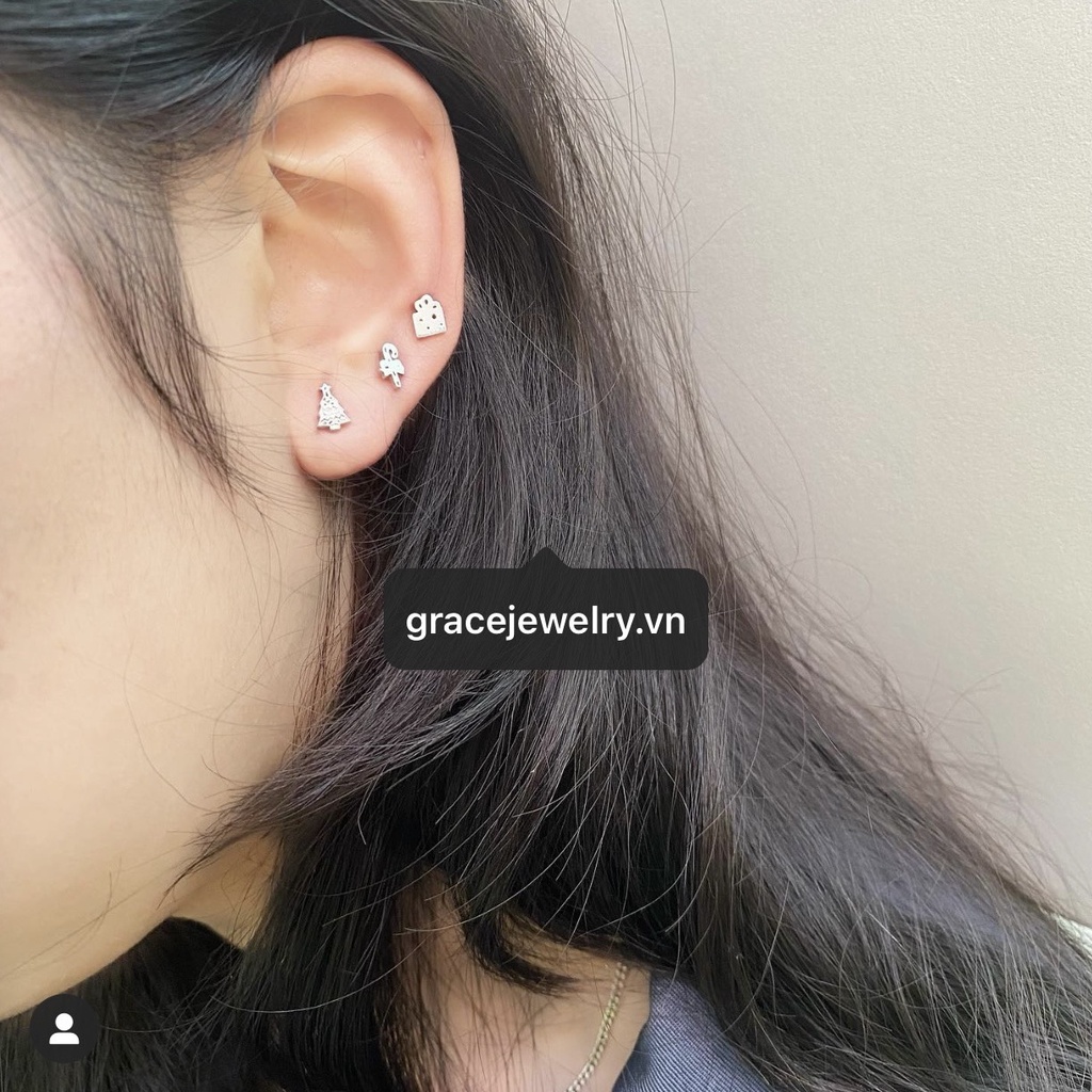 Bộ khuyên tai Noel - Cây thông, Hộp quà, Kẹo - Tree, Gift, Candy Stud Grace Jewelry