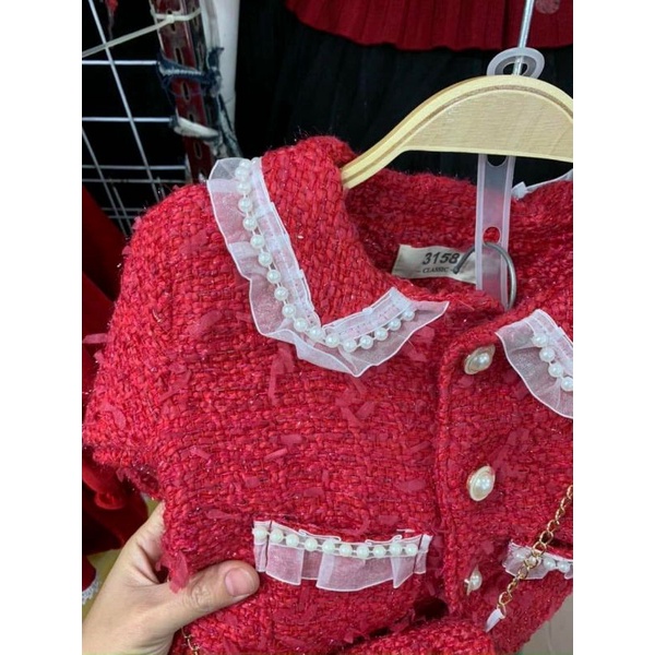 Sét váy dạ đỏ cho bé