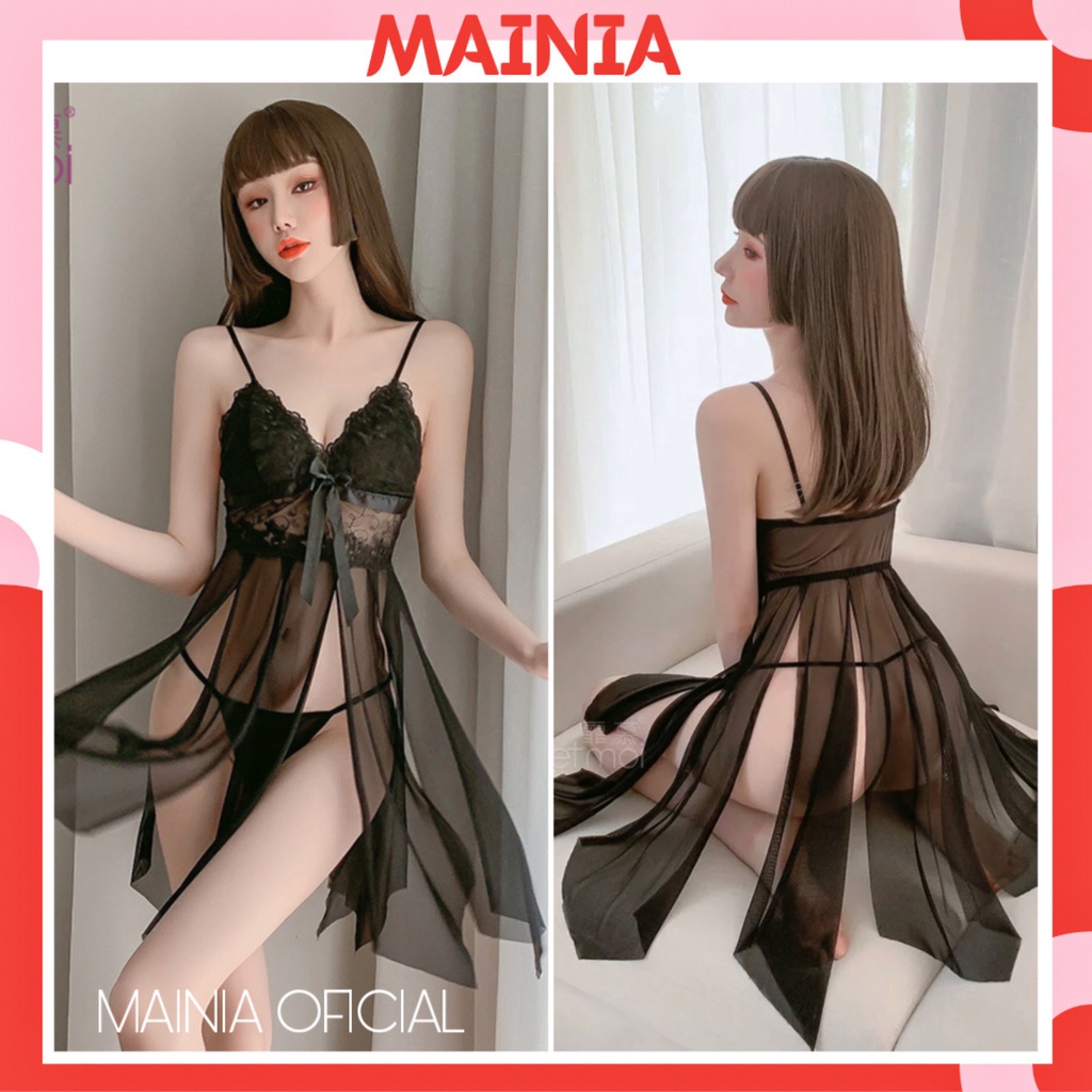 Đầm Ngủ Váy Ngủ Ren Hai Dây Xuyên Thấu Cắt Xẻ Tà Nhiều Lớp Sexy Quyến Rũ Mainia Shop