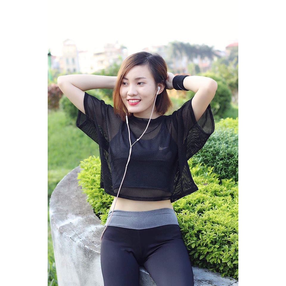 Áo Croptop Lưới Thể Thao Mỏng Cho Nữ Màu Trắng Giá Rẻ