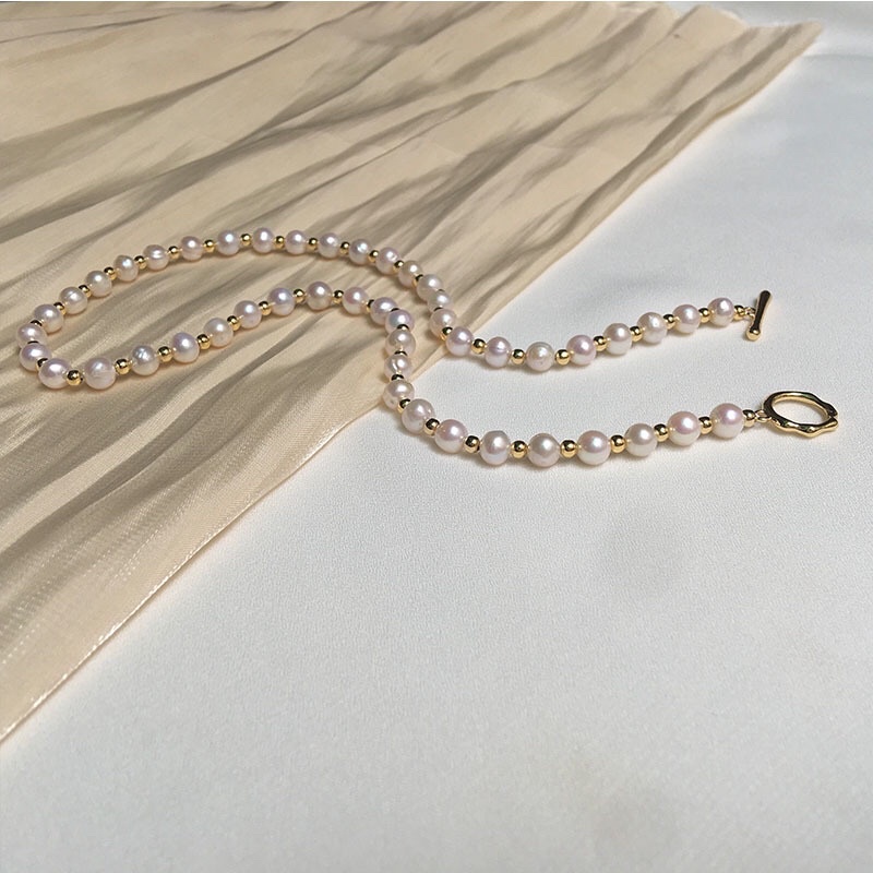 Chuỗi đeo cổ 6-7ly mix bi titan khóa OT bạc 925