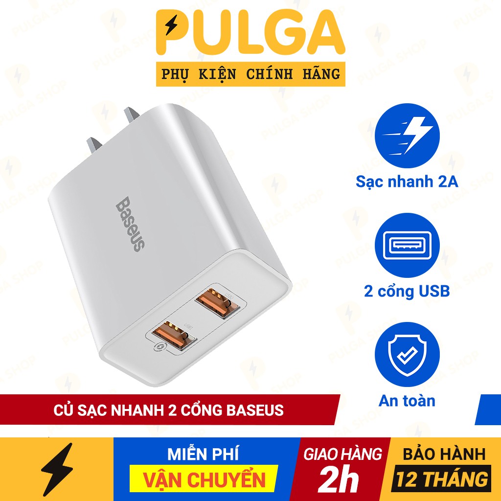 Củ Sạc 2 Cổng Baseus 10.5W Hỗ Trợ Sạc Nhanh 2A Cho IP Samsung Oppo Huawei Xiaomi