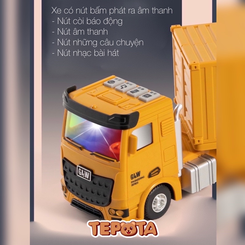 Hộp Xe Container Đồ Chơi Cỡ Lớn Cao Cấp Mô Hình Kèm 6 Xe Nhỏ Công Trình + 42 Chi Tiết Phát Nhạc X03CONG