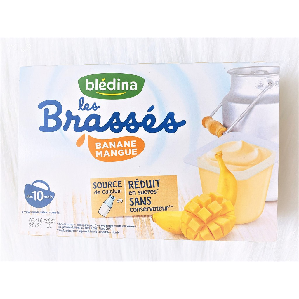 Sữa chua nguội Bledina Brasses Pháp ít đường cho bé 6 tháng ăn dặm. Date 10/2021 - Sweet Baby House