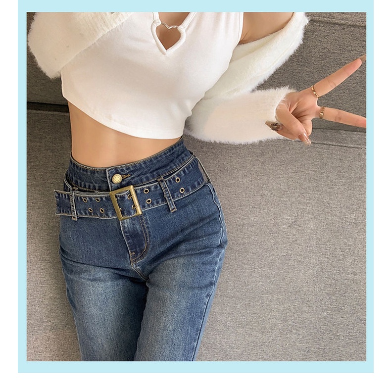 Quần jean denim lưng cao ống loe rộng phong cách retro thời trang dành cho nữ