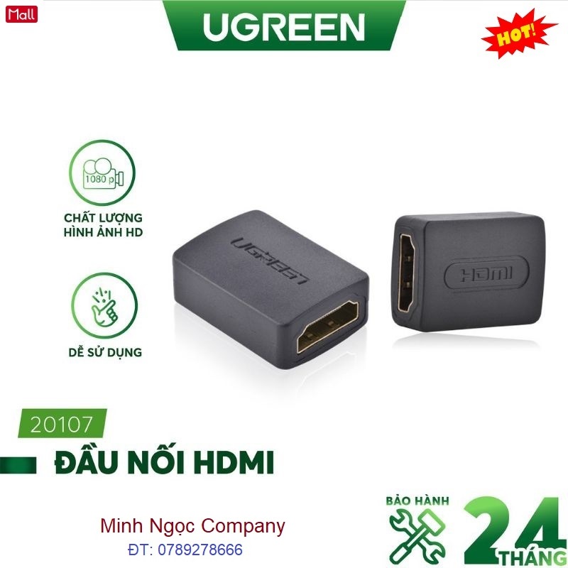 Đầu nối dài HDMI to HDMI (2 đầu cái) UGREEN 20107 - Hàng Chính Hãng BH 18 Tháng