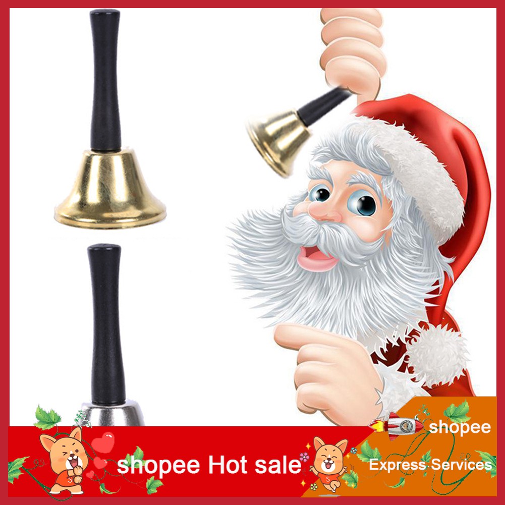 BZ_Christmas Xmas School Pet Call Ringtone Jingle Hand Bell with Wooden Handle Toy