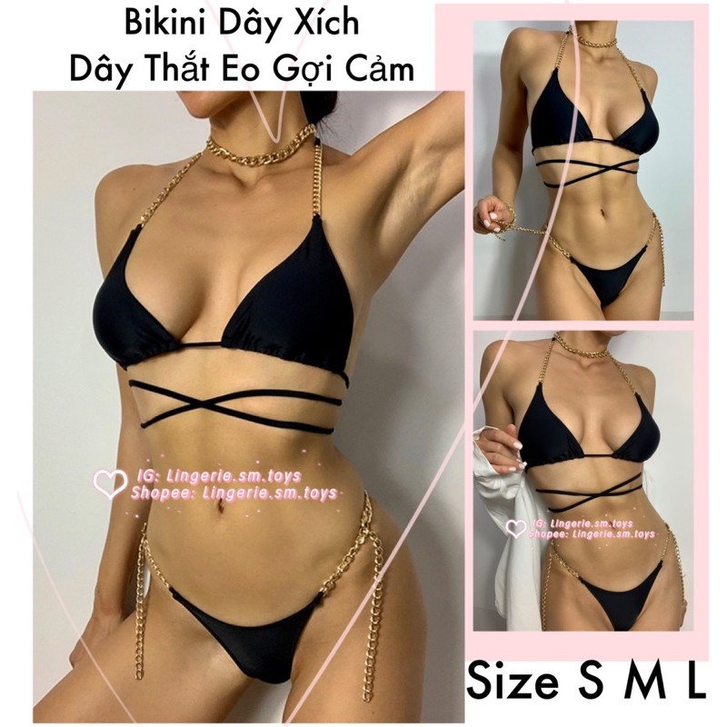 Bikini Dây Xích Đen| Đồ Bơi Dây Buộc Eo Gợi Cảm (có ảnh + video sản phẩm)