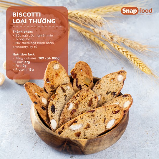 Bánh quy Biscotti NGUYÊN CÁM 300gr - Không đường tinh luyện - SIÊU HẠT - Dinh dưỡng