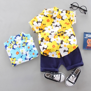 Bộ áo sơ mi in hoa + quần short thời trang đi biển mùa hè cho bé trai