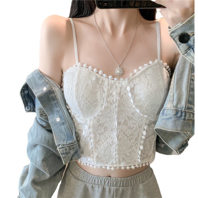 Áo BR500 Bra ren hoa 2 dây có đệm mút ôm ngực, dáng lửng tiểu thư, xinh xắn