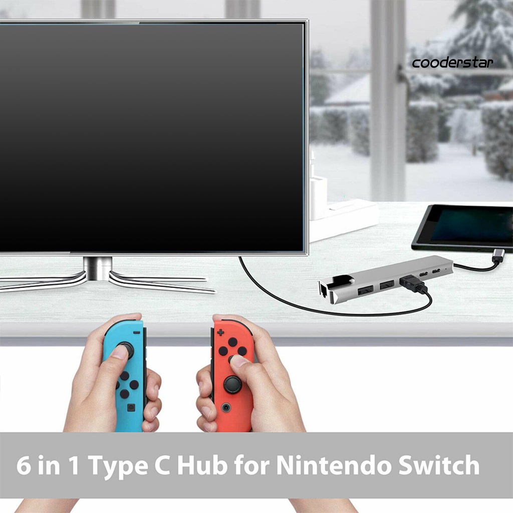 Bộ Chuyển Đổi Đa Cổng Usb-C 6 Trong 1 4k Hdmi-Compatible Rj45 Ethernet Lan Cho Nintendo Switch