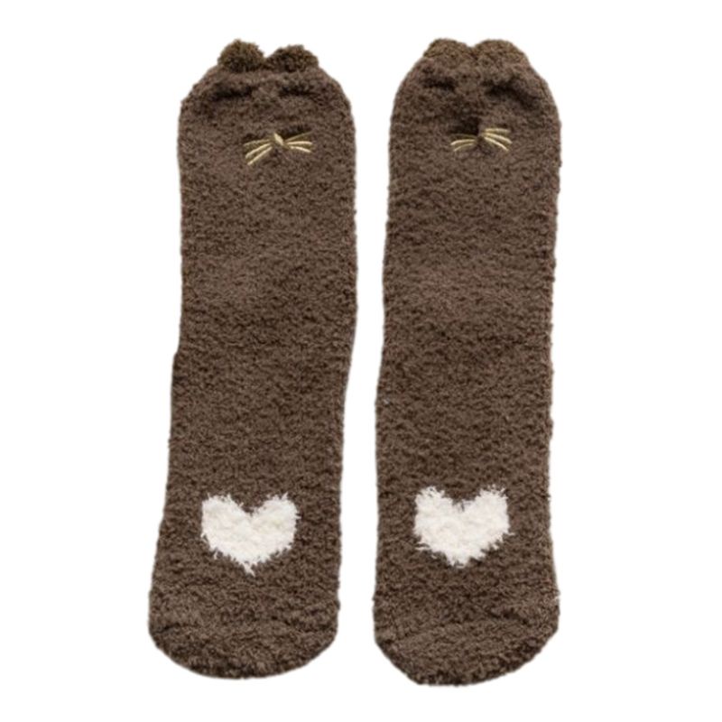 Vớ nhung dày giữ ấm thêu hình chân mèo hoạt hình 3D dành cho nữ