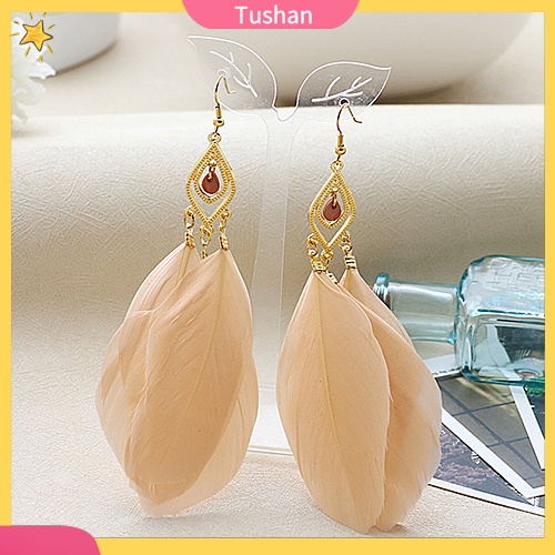 Khuyên tai lông vũ dáng dài thời trang thanh lịch dành cho nữ