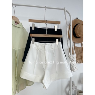 Quần shorts vải cạp cao ống rộng gân giữa Nana21