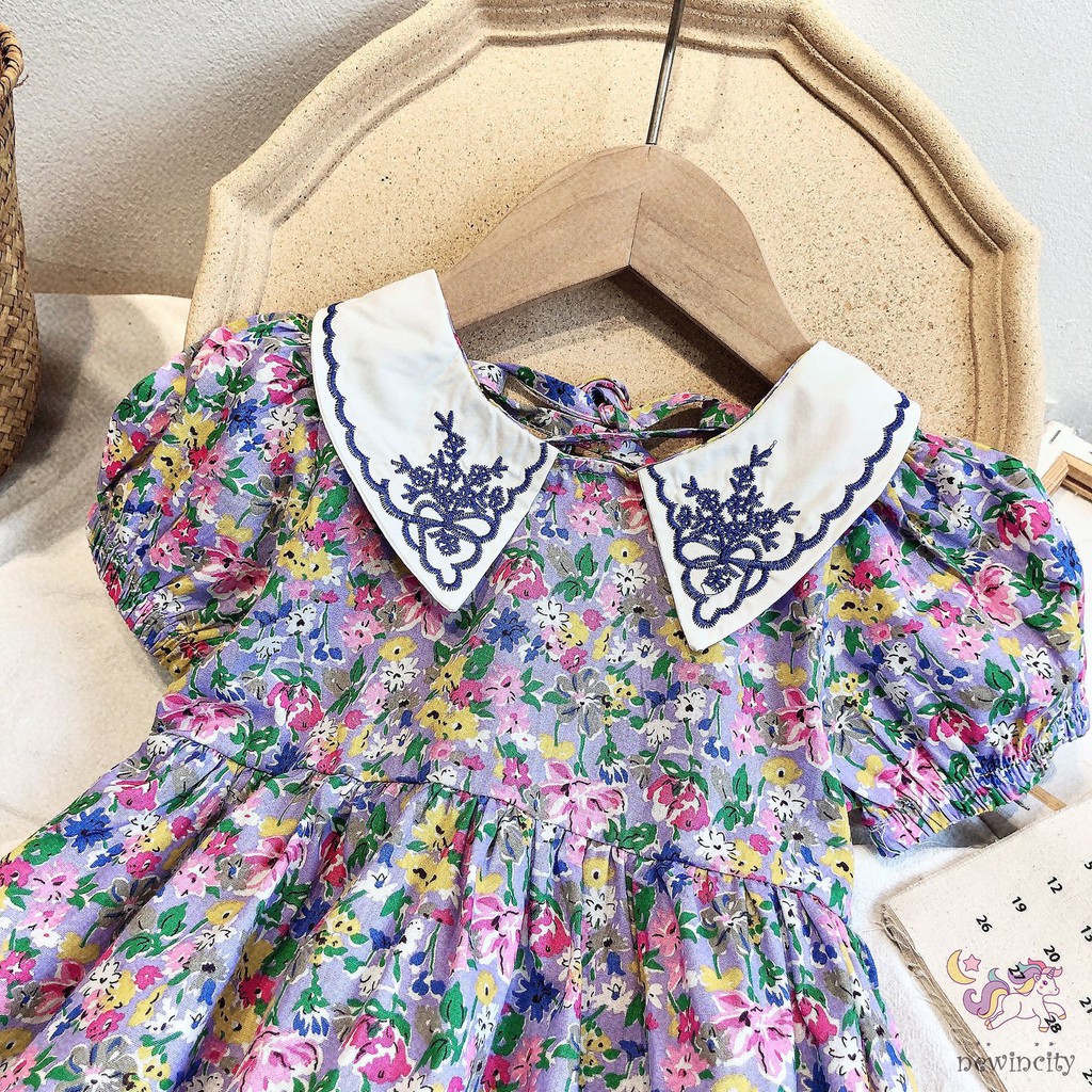 Đầm Công Chúa In Hoa Hở Lưng Cho Bé Gái