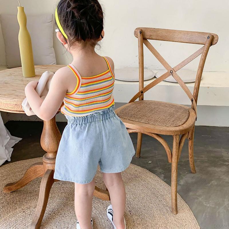 Áo thun sát nách hoạ tiết kẻ sọc cầu vồng xinh xắn cho bé gái