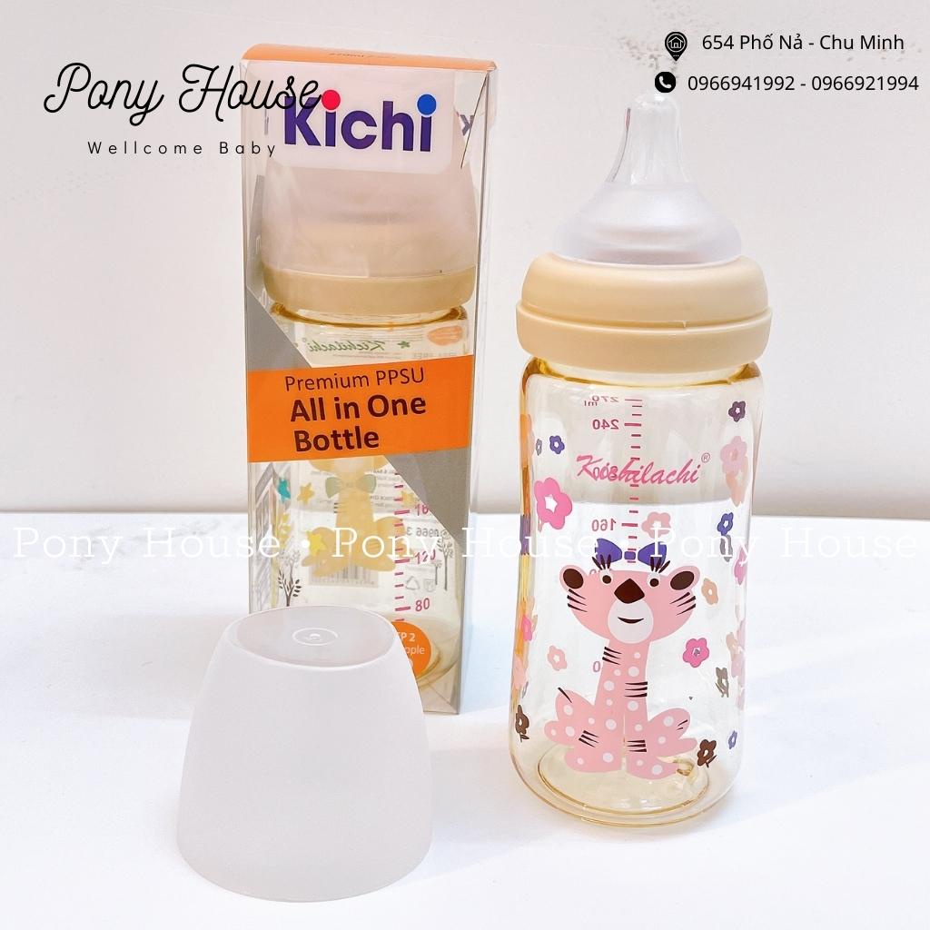 Bình Sữa Kichilachi Cổ Rộng Nhựa PPSU Có Cảm Biến Nhiệt Cao Cấp Kèm Núm Ti Siêu Mềm 160ml/270ml (Chính Hãng)