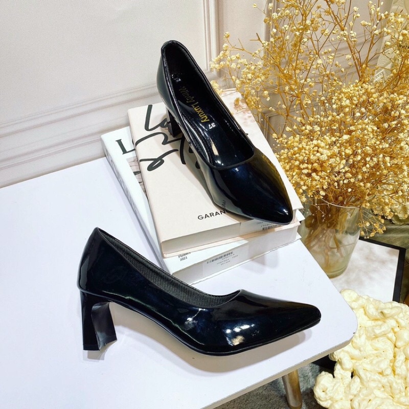 Bán sie giày cao gót công sở da bóng gót dẹt 5p chắc chắn