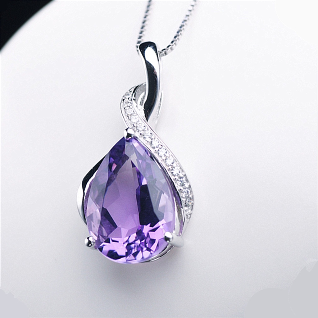 Dây Chuyền Mạ Bạc 925 Mặt Đá Thạch Anh Tím Tự Nhiên Đơn Giản Thời Trang Nhật Hàn 520 Cho Nữ