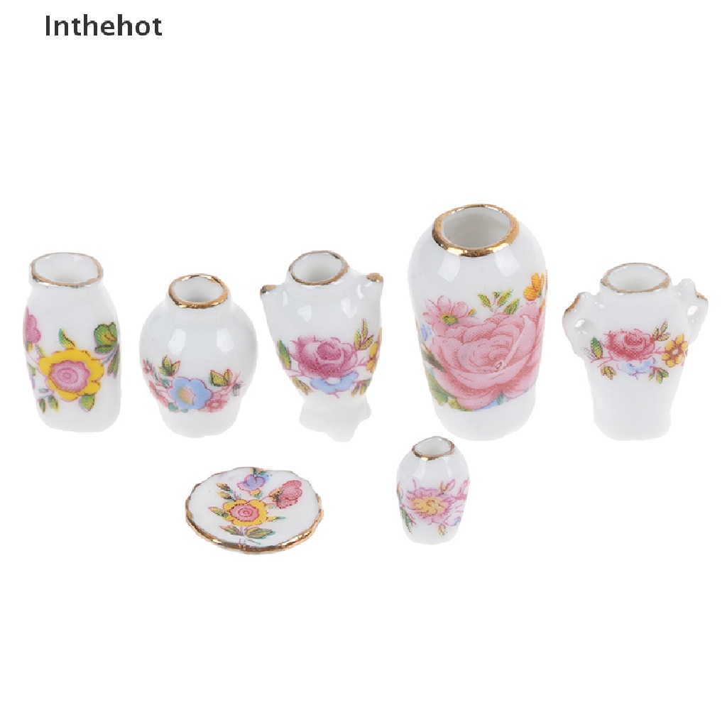 Bộ 7 Bình Hoa Sứ Trang Trí Nhà Búp Bê Xinh Xắn