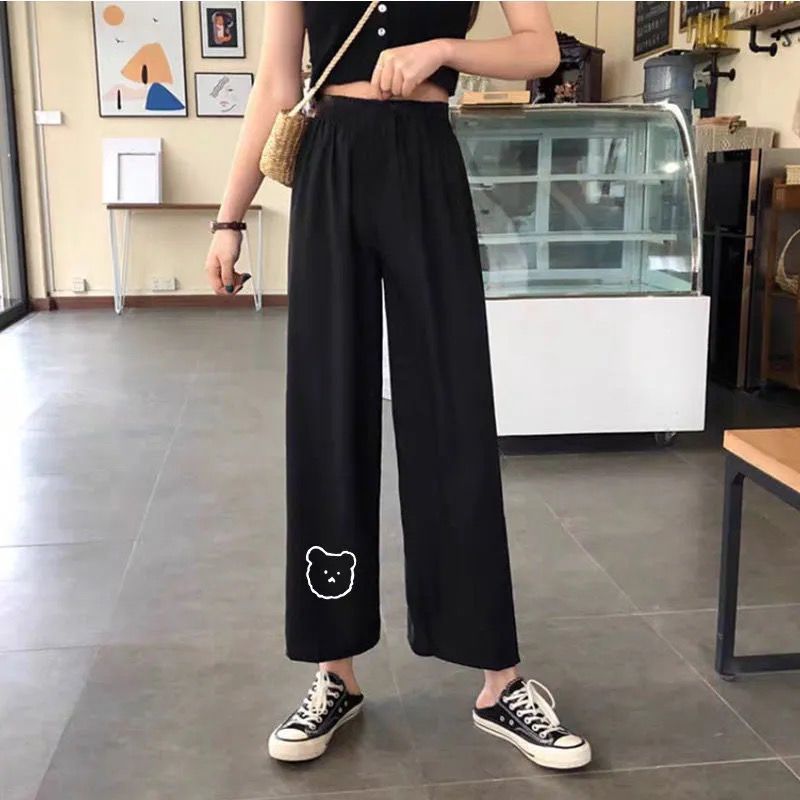 Spring and summer Korea's new wide-leg pants, high-waisted straight casual pants for schoolgirls, are thin black tights
