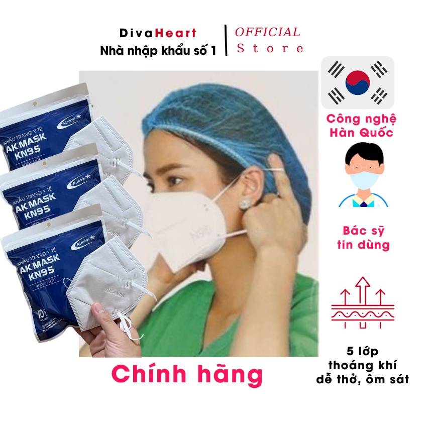 Khẩu trang y tế N95, loại Bác sỹ sử dụng 5 lớp kháng khuẩn, chống tia UV, chống bụi, chặn virut 99,9% AK Mask Hàn Quốc