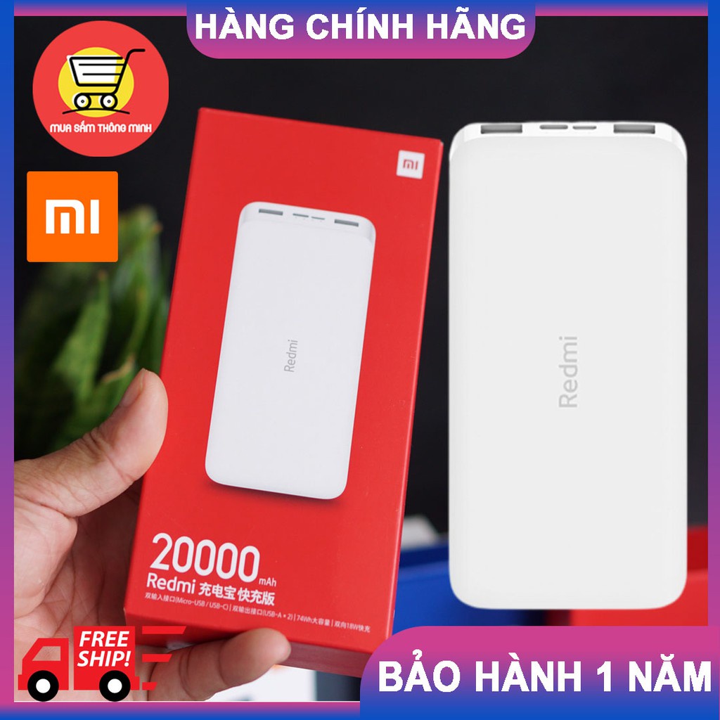 Sạc dự phòng 20.000 mAh Xiaomi Redmi hỗ trợ sạc nhanh 2 cổng vào