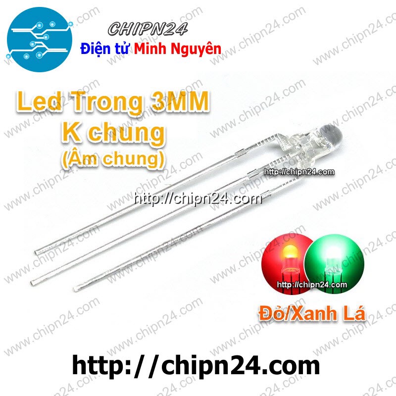 [25 CON] Led 2 màu 3 chân 3MM Trong (Đỏ/Vàng/Xanh Lá/Dương, Âm chung/Dương chung) - [Chọn Loại]