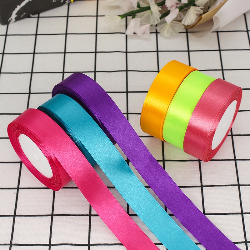 50 màu bản 2.5cm/25mm cuộn dài 22m ruy băng satin lụa thường bóng 1 mặt,dây gói quả ,trang trí sự kiện,phụ liệu nơ bờ