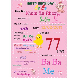 Bảng thông tin thôi nôi bé - Phụ kiện trang trí sinh nhật Shop Cưng
