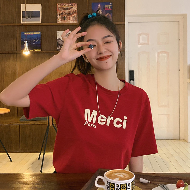 Áo Thun Cổ Tròn In Chữ Đơn Giản Thời Trang Phong Cách Hàn Quốc