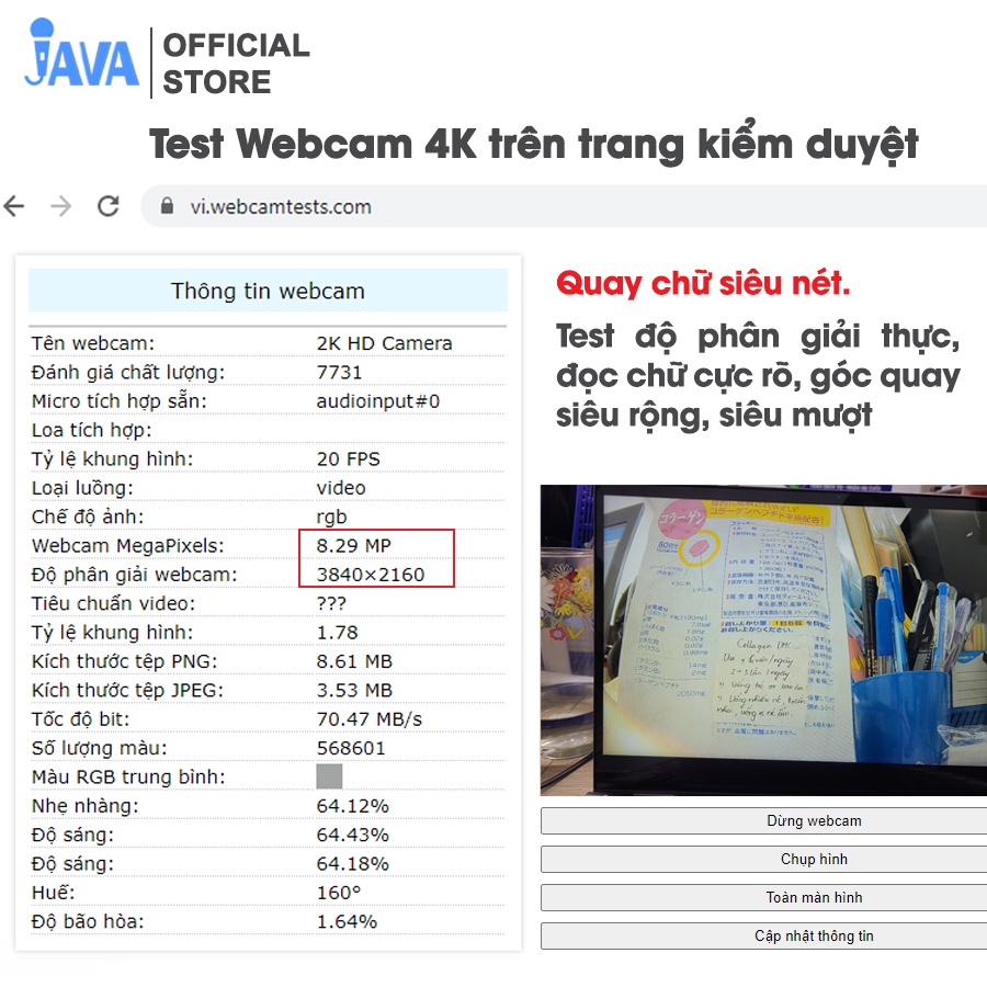 [4K NÉT GẤP 4 FULLHD] Webcam máy tính 4K - 38400 x 2160p và 2K - 2560 x 1440p - Thu hình cho máy tính, pc, TV, để bàn | BigBuy360 - bigbuy360.vn