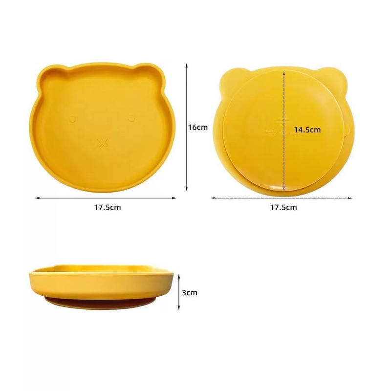 Khay ăn dặm silicon mini hình gấu có đế hít chống trượt chất liệu an toàn cho bé
